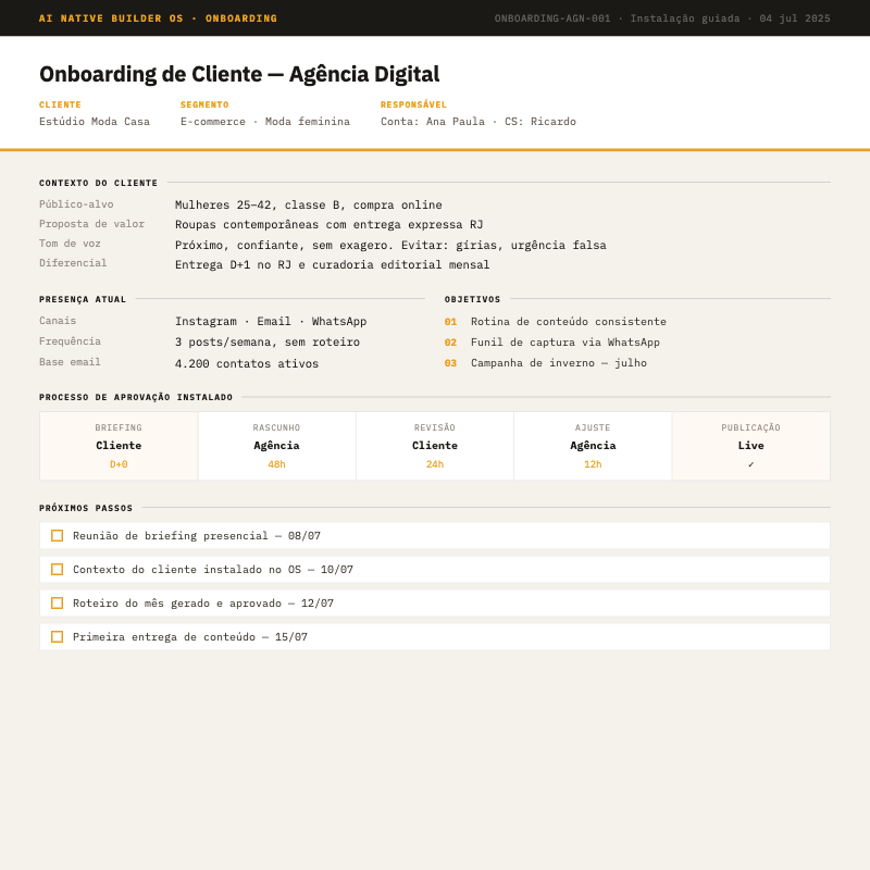 Onboarding de agência — resultado gerado durante o evento