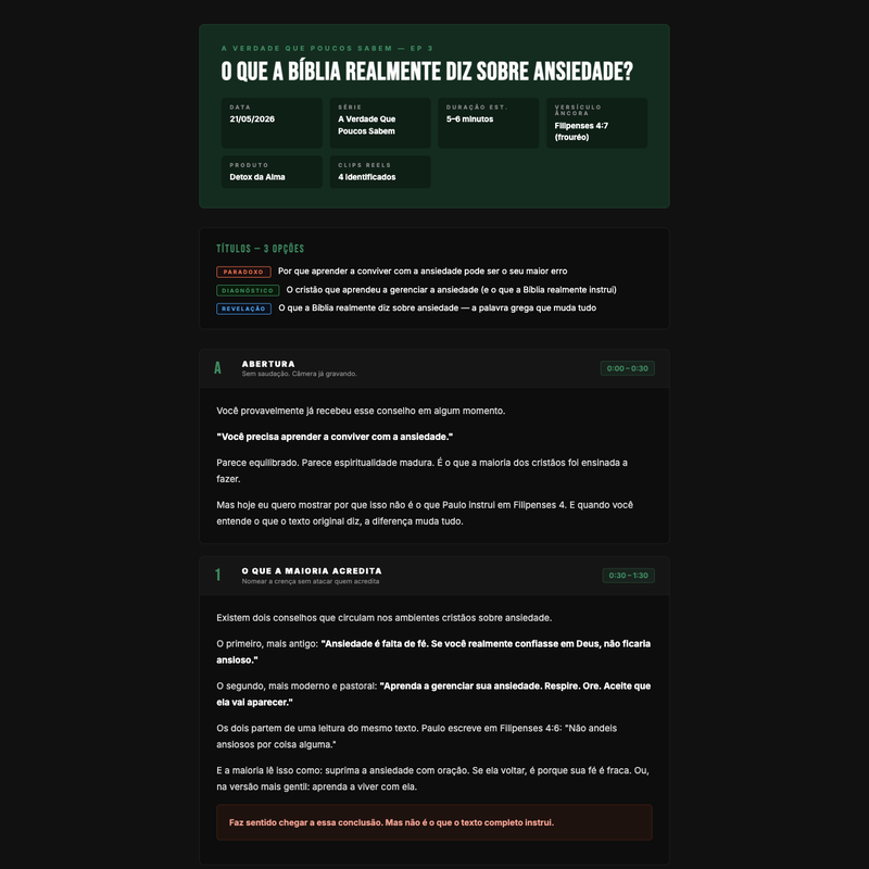 Roteiro operacional — resultado gerado durante o evento